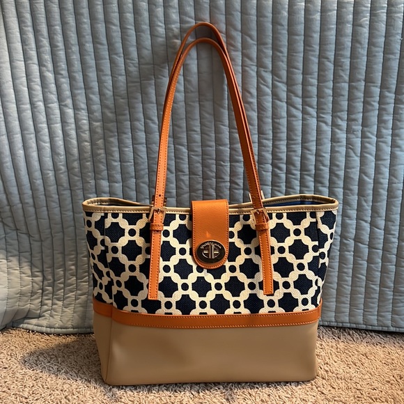 Splash Cane Large Trim Tote Blue Stripe - Spartina main image 1